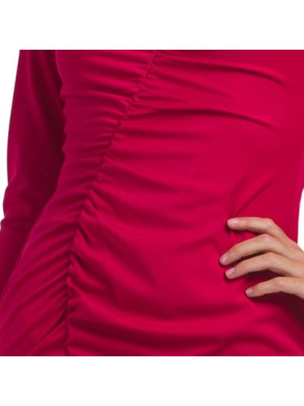 DONNA MORGAN Fitted Midi Dress With Curved Ruching - Picture 4 of 6